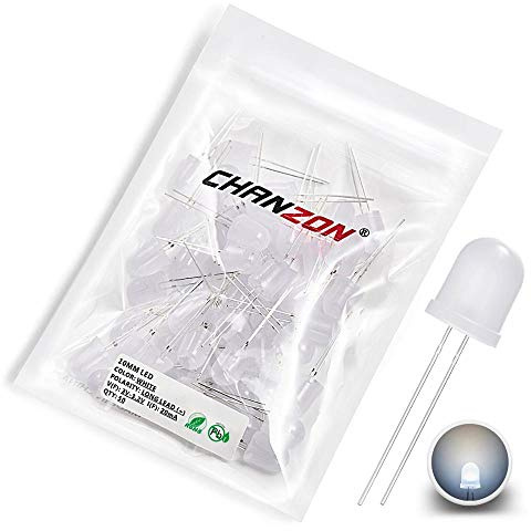 Chanzon 50 pezzi 10mm LED bianco diffuso luci a diodi (lenti smerigliate rotonde DC 3V 20mA) Lampadine di illuminazione Lampade Componenti elettronici Indicatore Diodi a emissione luminosa