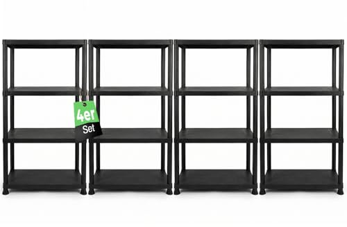 Ondis24 Steckregal 60 x 30 x 131 (H) cm, 4 Böden, Kunststoffregal, Schwerlastregal, bis zu 80 kg, Regal, Lagerregal (4 Stück)