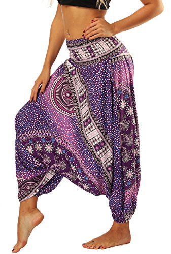 Nuofengkudu Dam haremsbyxor, hippie, säckiga, boho-mönstrade, high waist, smocked waist, low crotch, lounge wide, byxor för yoga, sommar, strand