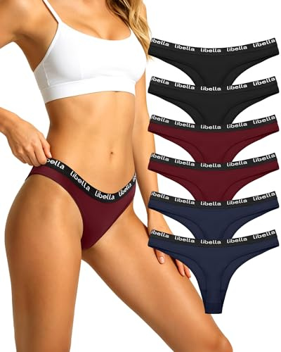 L&K-II Libella Tanga Strings i förföriska ljusa färger underkläder damstringtrosa bomull med djup linning i 6-pack 3207 vit XL