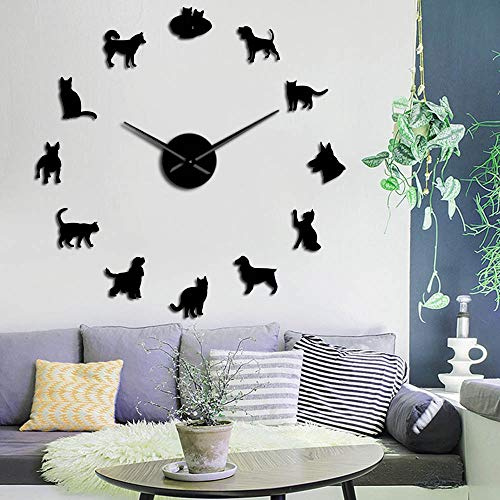BST Simpatico Cane e Gatto Orologi da Parete giganti DIY Decorazioni per la casa Veterinario Senza Cornice Grande Orologio da Parete Amanti degli Animali Regali veterinari (Nero, 27)