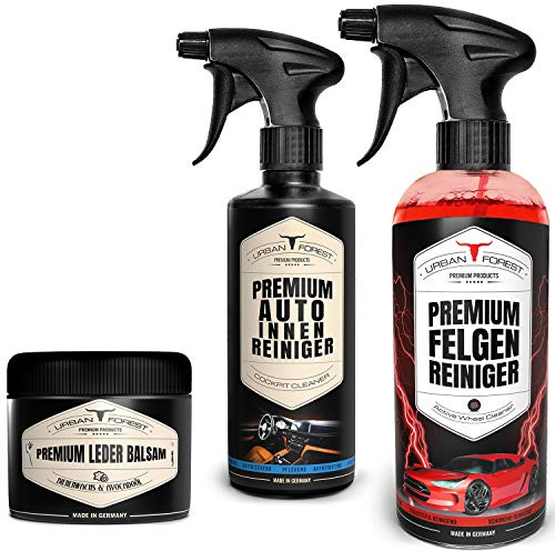 URBAN FOREST Sparset, Innenreiniger 500ml + Felgen 1000ml + Balsam 250ml | Premium Leder Balsam für professionelle Lederpflege, Innenraumpflege, Made in Germany