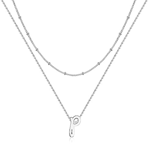 Yoosteel Collares con inicial en capas para mujer, chapados en oro de 14 quilates, delicado collar con letras en capas, monograma personalizado, collares con inicial de oro y plata para mujer, Metal,