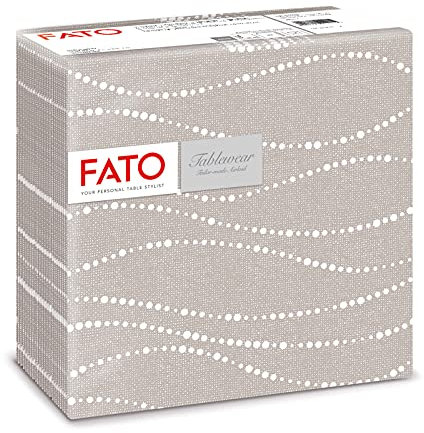 Fato, Servilletas de Papel Secas, Airlaid, Efecto Textil, Paquete de 50 Servilletas, Tamaño 40x40 dobladas en 4, Decoración Perlas Tórtola
