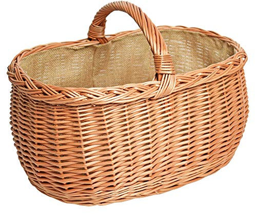 Einkaufskorb mit Innenfutter Jute Weidenkorb Groß Autokorb Korb Korbwaren Weide Einlage Vintage Retro KZ2JUTGL