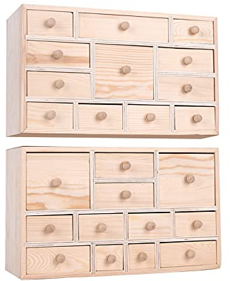 Vencer Set of 2 Wooden Countdown to Christmas Advent Calendar,Craft Storage Organizer with 24 Drawers,DIY Unfinished Wood,Apothecary Cabinet,Kids Craft Idea Organizer,14in x 11.8in x 4.3in,VYO-066