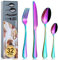 Cutlery Set, BEWOS 32-Piece Stainless Steel Flatware Set, Tableware Silverware Set with Rainbow Spoon Knife and Fork Set, Service for 8, Dishwasher Safe/Easy Clean, Mirror Polished