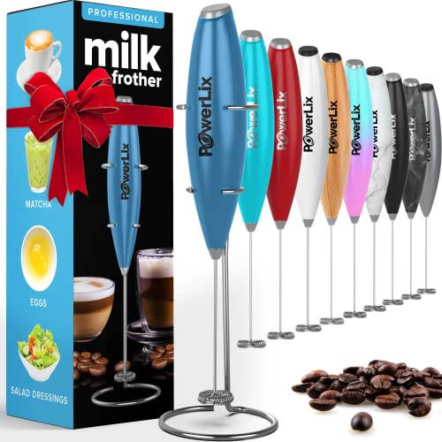 PowerLix Frullino Montalatte Elettrico per Cappuccino - Schiumatore Latte con Supporto in Acciaio Inossidabile, 15-20s, Potente 19000 giri/min, Frullino Manuale per Latte, Cappuccino, Caffè