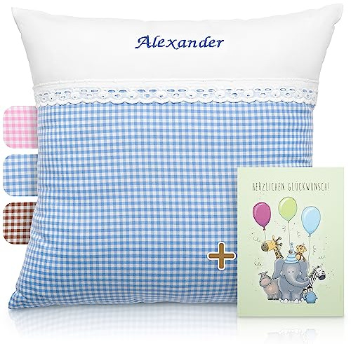 FADENZAUBER Babykissen personalisierbar mit Namen 40x40 cm für Jungs/Mädels