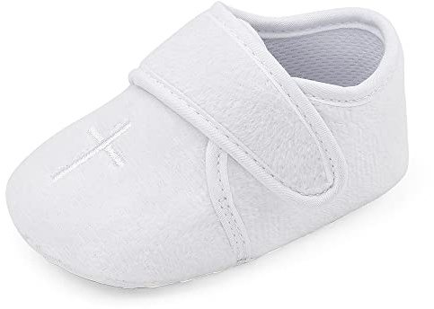 LACOFIA Baby pojkar flickor dop skor baby skor ceremoni mjuk sula krypskor, Vit, 6-12 månader