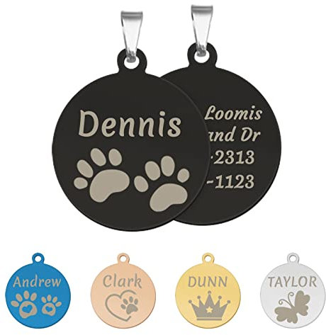 CAMAL Hundemarke mit Gravur, Hundemarke Personalisiert aus Edelstahl, Runden Plakette mit Gravur für Hund und Katzen in 2 Größen und 5 Farben (30mm, Schwarz)