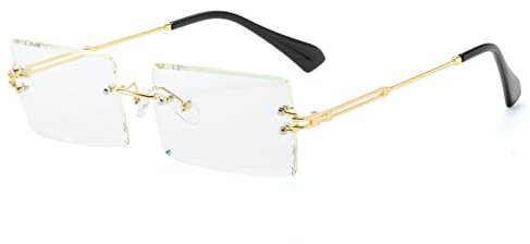 YUELUQU Retro Rahmenlose Sonnenbrille für Damen Herren Mode Retro Rechteck Brille Quadratische durchsichtige Sonnenbrille (A-Gold/transparent)