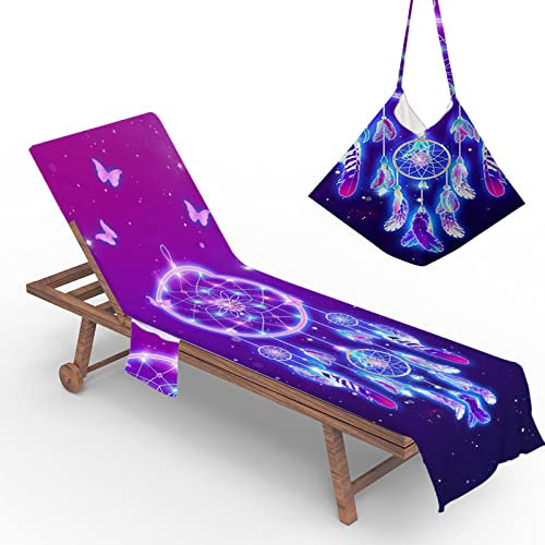 Morbuy Beach Chair Cover Towel, Dreamcatcher Pattern Beach Towel Lounger Bags with Pockets Sunbed Towels Fitted Microfiber Sun Lounger Towels for Summer Garden Pool Vacation (Dreamcatcher)