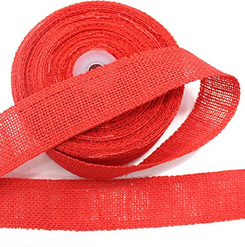 CaPiSo 25m Juteband 6cm breit Jute Wickelstreifen Jutegewebe Dekojute Frostschutz Geweberolle Jutestoff Burlap Tischband Geschenkband Schleifenband Weihnachten (Rot, 25m)