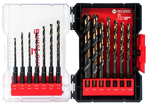 VALYRIANTOOL 21PCS Impact Hex Drill Bit Set, Black Gold HSS Quick Change Impact Driver Drill Bit Set for Copper, Aluminum, Zinc Alloy, Wood, Plastic 1/16-1/2