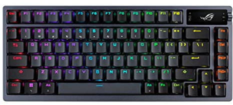 Asus ROG Azoth Mechanische Gaming-Tastatur, 75%, Metallabdeckung, ROG NX Red geschmiert, ABS, Schmierset, Infrarot, BT und USB-C, OLED-Display, DREI Höhen und Mac-Kompatibilität