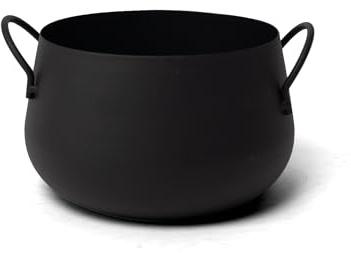 LIN HOME RS22105-1 Maceta de Metal Negro Mate con Doble Asa, Jardinera Redonda para Interior y Exterior, Ideal para Jardín, Balcón, Terraza y Salón 10x16cm Ø