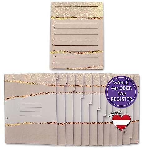 FEENSTAUB Trennblätter für Ordner A4, Register für Ordner, 4er oder 12er Register für Mappen extra groß, Einlegeblätter, Aktenordner Trennblätter, Ordnerregister A4 Motiv Goldener Strand