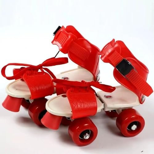 Rollschuhe for Kinder, Mädchen und Jungen, Anfänger, 4 Größen, verstellbare Größe mit beleuchteten Rädern (mit Schutz) (Color : Red, Size : S)