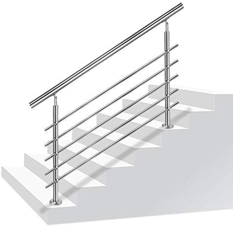 Aufun Ringhiera per scale Ringhiera per corrimano in acciaio inossidabile per scale, interni ed esterni, balcone, parapetto, argento, lunghezza: 120 cm, con 5 traverse