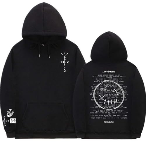 Felpe con Cappuccio Travis Scott Felpa con Cappuccio con Stampa Logo Double Face Uomo Donna Felpa Oversize Stile Hip Hop Y2K Hood Rapper Pullover,M,Black