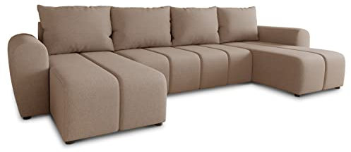 Wohnlandschaft Cleo U mit Schlaffunktion - U-Form Couch, Ecksofa mit Bettkasten, Couchgranitur mit Bettfunktion, Polsterecke, Big Sofa, Polstergarnitur (Beige (Soro 23))