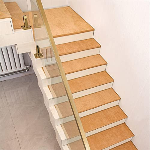 ASHILD 10 Stück weiche Treppenstufen, rutschfeste Teppichmatte, kleberfreie, Selbstklebende, drehbare Treppenmatte, Innentreppenläufer für Holzstufen, Treppenteppiche für Kinder und Hunde, Kamel, 2