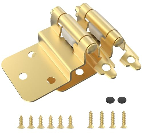 Chibery 3/8 Inch Inset Cabinet Hinges, 2 Pack Self Closing Flush Face Mount Hinges with Door Bumper, Variable Decorative Hardware for Bathroom, Furniture, Kitchen Cabinet Doors, Brass Gold