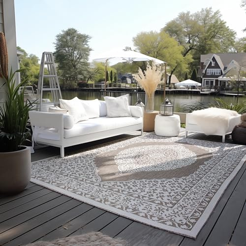 ELLE Decoration In und Outdoor Teppich Orientalisch– Wendeteppich Wetterfest & Wasserfest – Vintage Design Outdoorteppich Orient für Garten, Balkon, Terrasse, Wohnzimmer – Linen, 200x290cm
