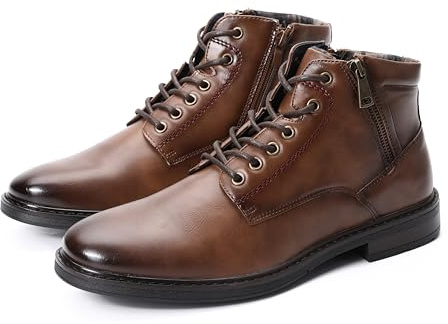 KNBR Botas de hombre Zapatos de moda con cordones y cremalleras para el trabajo, viajes de negocios, zapatos casuales cómodos en invierno, marrón, 43 EU