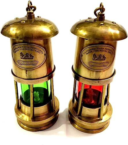 6Inch Nautical Maritime Brass Minor Oil Lamp - Antique Brass Red/Green Minor Decorative Oil Lamp Ship Boat Lantern Decor Christmas Gift