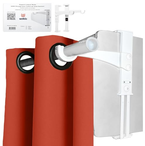 Supports Tringle Sans Perçage pour Coffre Volet Roulant CARRÉ | Lot de 2 | Tringle Ø20-28mm | Fixation Latérale Sécurisée – Blanc | Welldo