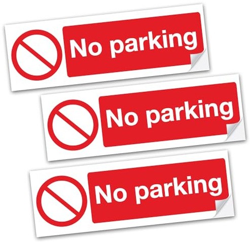 SAFESIGN (3 Pack) No Parking Vinyl Sign Stickers 300 X 100mm - Conforms to EN ISO 7010:2012