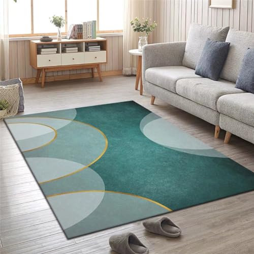 100X160CM Kunsen Couch Teppich Wohnzimmer Kreatives geometrisches Wohnzimmer, einfach, modisch, rutschfest, schmutzabweisend, niedriger Samtgehalt Flokati Teppich Grün Tierteppich Teppich Küche Waschb