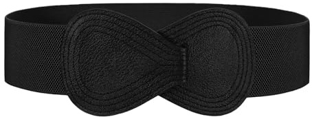 WHIPPY Women Wide Elastic Belt Ladies Stretch Dress Belt Fashion Waistband with 8-shaped Interlock Leather Buckle, Black, Fit Waist Size 29-33