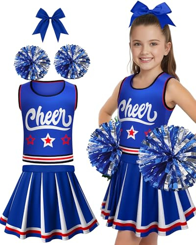 JenPen Cheerleader Costume for Girl, Cute Cheerleading Outfit Cheer Leader Dress for Halloween Cheerleader Gifts(5-7 Year,Blue)
