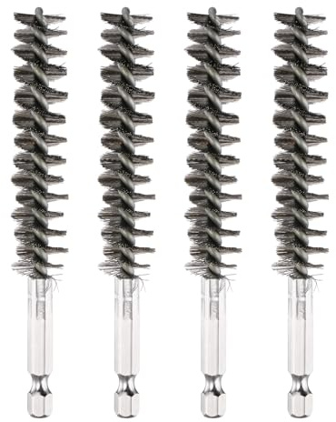 PATIKIL 15mm Dia Bore Brush, 4Pcs Stainless Steel Twisted Wire Cleaning Brush Pipe Cleaner with 1/4 Inch Hex Shank for Tubes, Ports, Bearings, Drill Driver, Silver Tone
