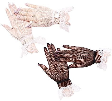 VALICLUD Schwarze Und Weiße Elegante Spitzenhandschuhe Mit Krempe Für Damen Ausgehöhlte Mesh-handschuhe Als Party-accessoire Für Frauen