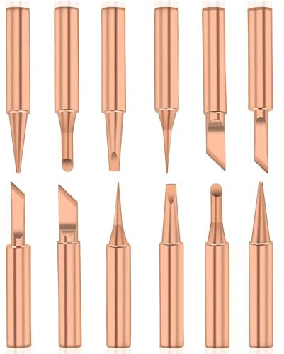 Treki 12 Stück Kupfer Lötspitze Ersatz Lötkolben Spitzen Set, 900M-T Ersatzlötspitze Lötspitzen für Lötstation Schweißgeräte Zubehör Soldering Tips Kompatibel mit Hakko, TENMA, ATTEN, Quick