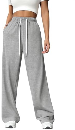 PINSPARK Pantaloni da Jogging a Gamba Larga da Donna Pantaloni da Jogging Larghi a Vita Alta Pantaloni Sportivi Casual con Coulisse e Tasche