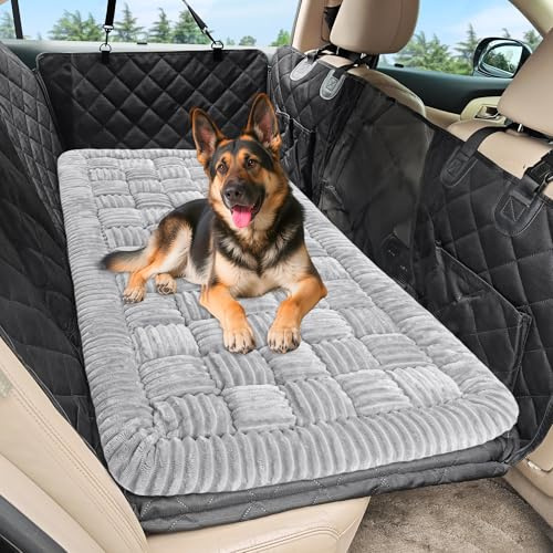 Loiion Hundebett Auto Rückbank, Weich Rückbank Hund Hundematte 127×62.5×5cm | Hundeschutz Auto Rückbank Große Hunde, Hundematte rutschfest, Leicht zu Reinigen, Kratzfest und Komfortabel, Hellgrau