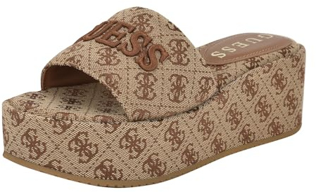 Guess Women's BINTAI Sandal, Medium Brown Logo 210, 6