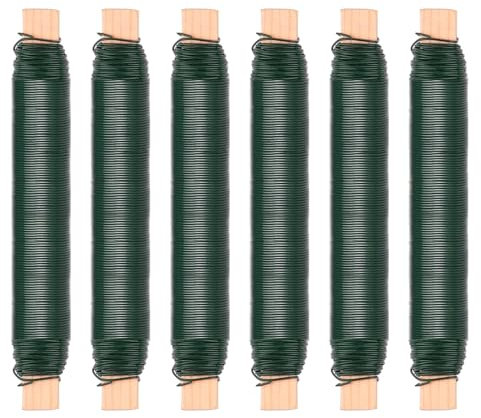 DUTIFUL 6 Rollen Blumendraht Grün Bindedraht Grün Wickeldraht auf Holzwickel Blumendraht für Befestigung von Kränze Blumen und Pflanzen DIY Handwerk