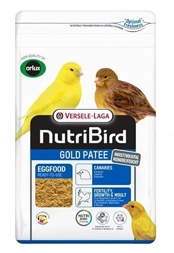 Versele-Laga NutriBird Gold Patee Canarios | 1 kg | Alimento de Huevo Listo para Usar para Canarios, exóticos y Aves Silvestres | Humedecido con Miel 100% Natural | con lisina y metionina