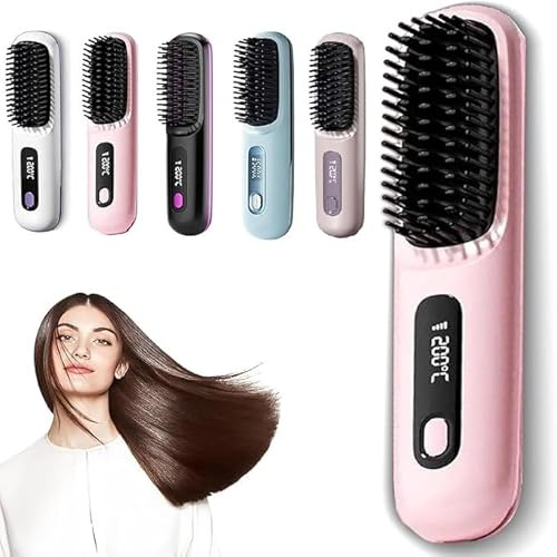 Go Brush Pro - Kabellose Haarglätterbürste 2025, Tragbar & Wiederaufladbar für Reisen und täglichen Gebrauch, Haarschonendes & Langlebiges Design (Rosa)
