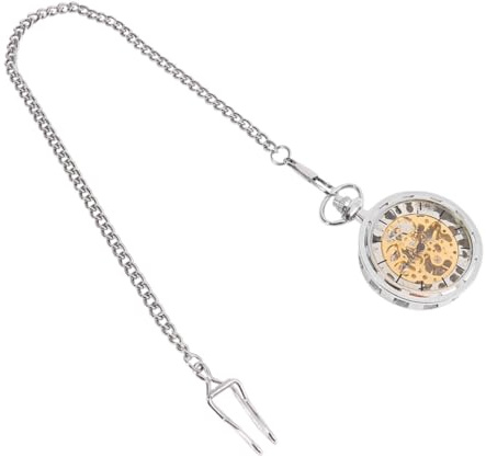 SAFIGLE Mechanische Taschenuhr Silberfarbene Legierung Vintage mit Handaufzug Durchbrochenes Gehäuse Dekorative Manuelle Uhr Herrenuhr für Sammler und Liebhaber Klassischer Zeitmesser