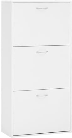 WOLTU Schuhschrank mit 3 Klappschubladen, verstellbaren Trennwänden | für 14 - 18 Paar Schuhe, geeignet für Flure und Wohnzimmer, Maße: 58 x 23 x 118 cm, Weiß