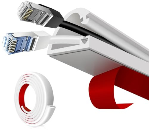 Canalina Passacavi Adesiva, Mini Canalizzazione per Cavi in PVC Morbido, Passacavo Flessibile con Nastro Autoadesivo, Protezione Cavi per Parete e Pavimento, Ideale per Casa e Ufficio, Bianco, 6 Metri