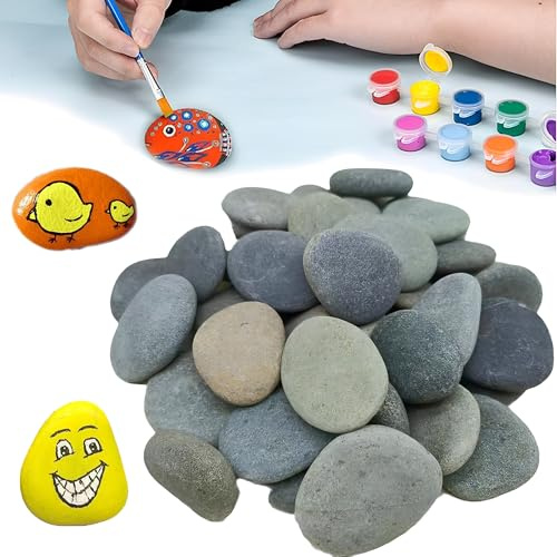 JIAMIAN 45pcs 3 - 5cm Dessin De Cailloux, Enfants Graffiti Ardoise, Collage Craft Painting Pierre Décorative, Painted Rock Kit, Galets Decoratif, Création De Jeux Pour l'École Et La Famille Activités