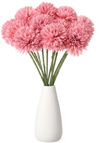 sourcing map 12pcs Artificial Chrysanthemum Ball Flowers Faux Chrysanthemum Flowers Bouquet Silk Fake Mum Flower for Home Garden Wedding Party Decoration, Dark Pink